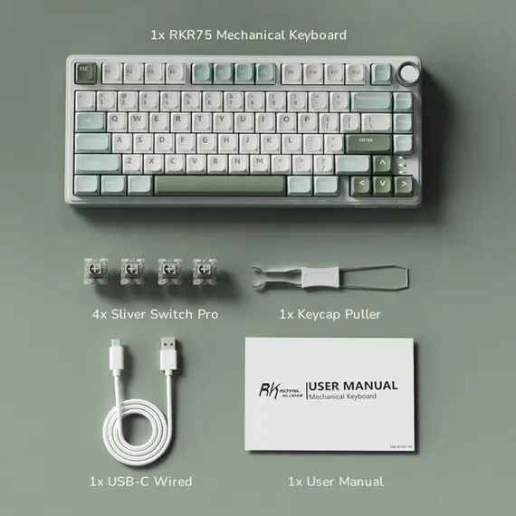 კლავიატურა Royal Kludge RK R75 RGB Mechanical Keyboard, Brown switch, Hot Swappable, Type-C wired, Sky Cyan , 7 image - Primestore.ge