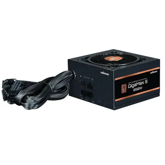 კვების ბლოკი Zalman PSU Gigamax 3  (850W), 88%, 80+ Bronze, 120mm, 1xMB 24pin(20+4), 2xCPU (8pin(4+4)+8pin), 3xMolex, 6xSATA, 4xPCIe 8pin(6+2), 1x12VHPWR, Semi Modular , 3 image - Primestore.ge