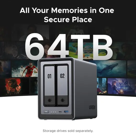 შენახვის სისტემა UGREEN NASync DXP2800 (25369) Dual-slot Desktop NAS, Intel N100, 8GB, Diskless, USB, Type-C, HDMI, RJ45, Space Gray , 2 image - Primestore.ge