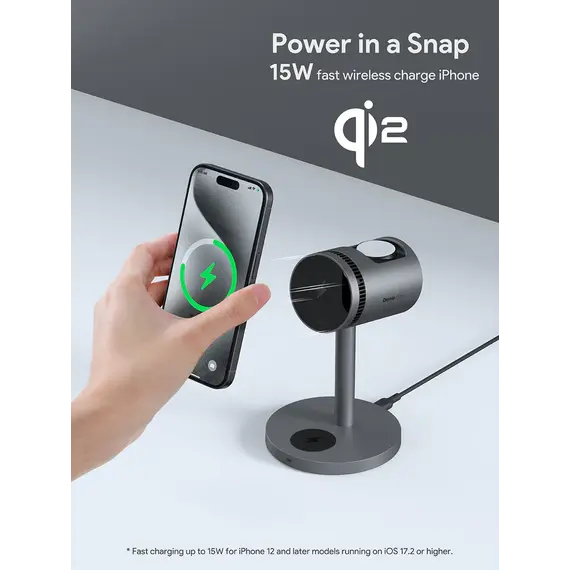 უსადენო დამტენი Aukey 3 in-1 15W LC-MC311A MagFusion Pro Qi2 Active Cooling Wireless Charging Station Gray , 3 image - Primestore.ge