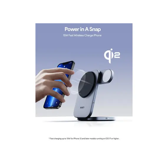 უსადენო დამტენი Aukey 3 in-1 15W LC-MC312 MagFusion Z Qi2 Foldable Wireless Charging Station - Gray , 3 image - Primestore.ge