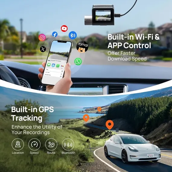მანქანის ვიდეო რეგისტრატორი 70mai Dash Cam A510-1, Built in GPS, 140°/130°, Car Video Recorder, Black , 6 image - Primestore.ge