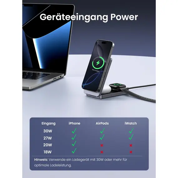 უსადენო დამტენი UGREEN W707 (45025) Qi2 MagFlow, 15W, Wireless Charging Station With 30W USB-C Charger, Space gray , 8 image - Primestore.ge