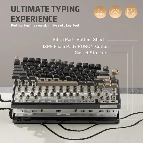 კლავიატურა Royal Kludge RK R75 RGB Mechanical Keyboard, K silver switch, Hot Swappable, Type-C wire, Phantom , 9 image - Primestore.ge