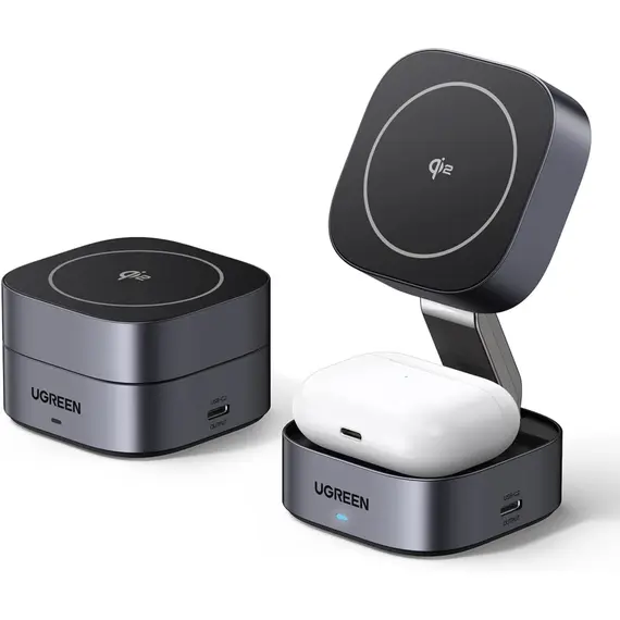 უსადენო დამტენი UGREEEN W702 (35316) MagFlow Qi2, 25W, Magnetic Foldable Charging Station, Dark Gray  - Primestore.ge