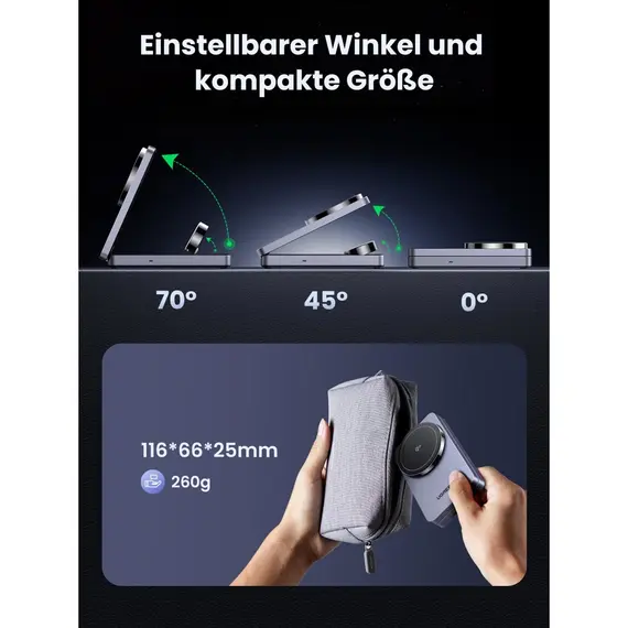 უსადენო დამტენი UGREEN W707 (45025) Qi2 MagFlow, 15W, Wireless Charging Station With 30W USB-C Charger, Space gray , 7 image - Primestore.ge