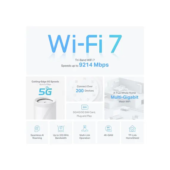 Wi-Fi როუტერი TP-link BE65-5G(1-pack) 5G BE9300 Whole Home Mesh Wi-Fi 7 Gateway , 4 image - Primestore.ge