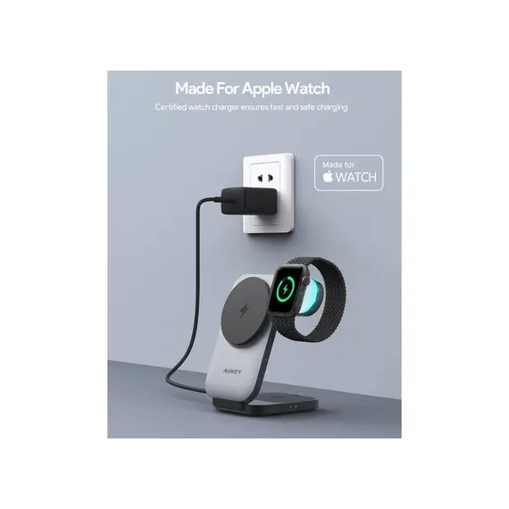 უსადენო დამტენი Aukey 3 in-1 15W LC-MC312 MagFusion Z Qi2 Foldable Wireless Charging Station - Gray , 4 image - Primestore.ge