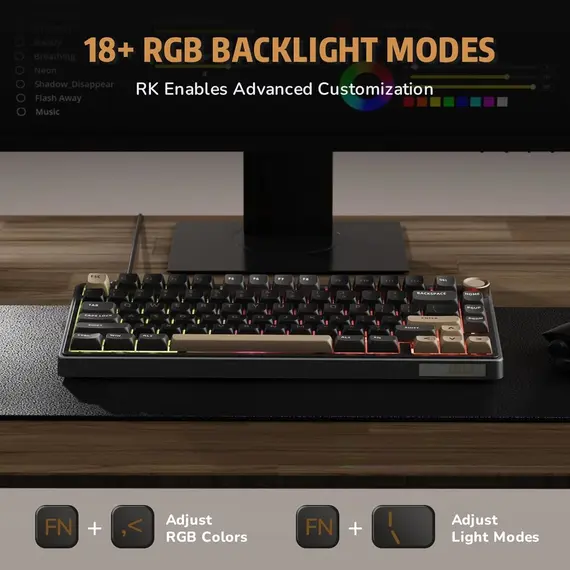 კლავიატურა Royal Kludge RK R75 RGB Mechanical Keyboard, K silver switch, Hot Swappable, Type-C wire, Phantom , 2 image - Primestore.ge