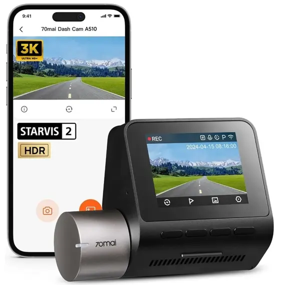 მანქანის ვიდეო რეგისტრატორი 70mai Dash Cam A510-1, Built in GPS, 140°/130°, Car Video Recorder, Black , 2 image - Primestore.ge