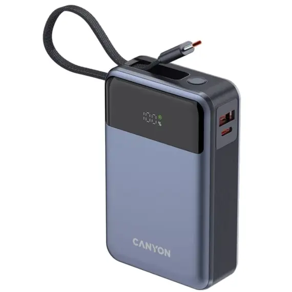 პორტატული დამტენი Canyon Power Bank OnPower 600 built-in cable 20000 mAh PD65W - Dark Grey  - Primestore.ge