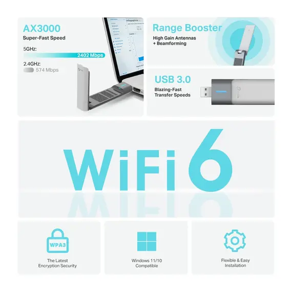 Wi-Fi ადაპტერი TP-Link AX3000 High Gain Wireless USB Adapter , 9 image - Primestore.ge