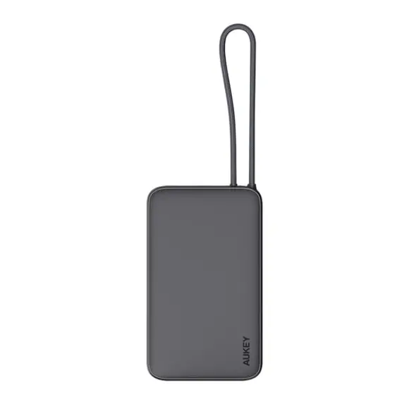 პორტატული დამტენი Aukey PB-Y53 15W 10000mAh Spark Sling Lite Slim Power Bank with Buit-in USB-C Cable - Gray  - Primestore.ge