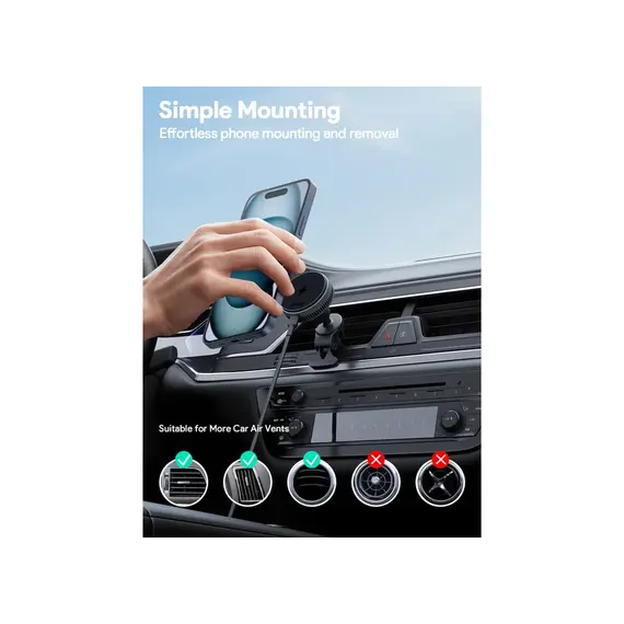ავტომობილის უსადენო დამტენი Aukey 15W HD-MC13A MagFusion Dash Pro Qi2 Active Cooling Wireless Charging Phone Mount - Gray , 10 image - Primestore.ge