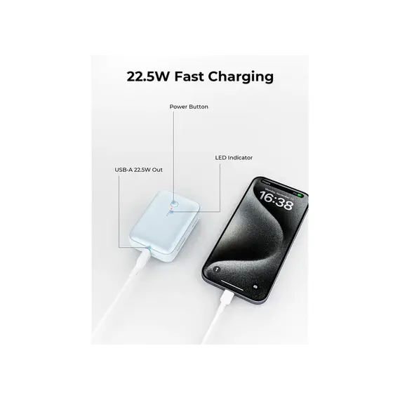 პორტატული დამტენი Aukey PB-Y55 22.5W 10000mAh Spark Mini Compact Fast Charging Power Bank - White , 6 image - Primestore.ge