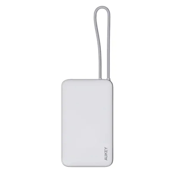 პორტატული დამტენი Aukey PB-Y53 15W 10000mAh Spark Sling Lite Slim Power Bank with Buit-in USB-C Cable - White , 2 image - Primestore.ge