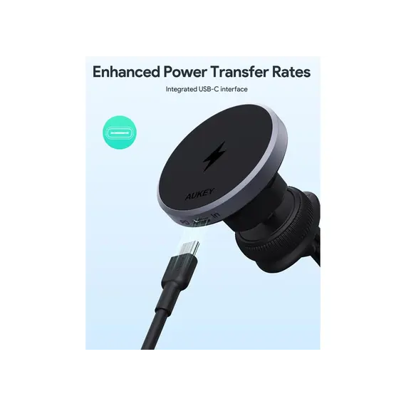მანქანის უსადენო დამტენი Aukey 15W HD-MC13 Qi2 Wireless Charging Phone Mount - Black , 8 image - Primestore.ge