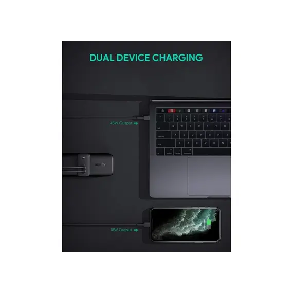 ადაპტერი Aukey PA-B4T 45W 2-Port PD Wall Charger Black , 9 image - Primestore.ge