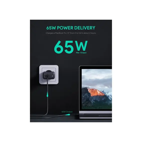 ადაპტერი Aukey PA-B4T 45W 2-Port PD Wall Charger Black , 6 image - Primestore.ge