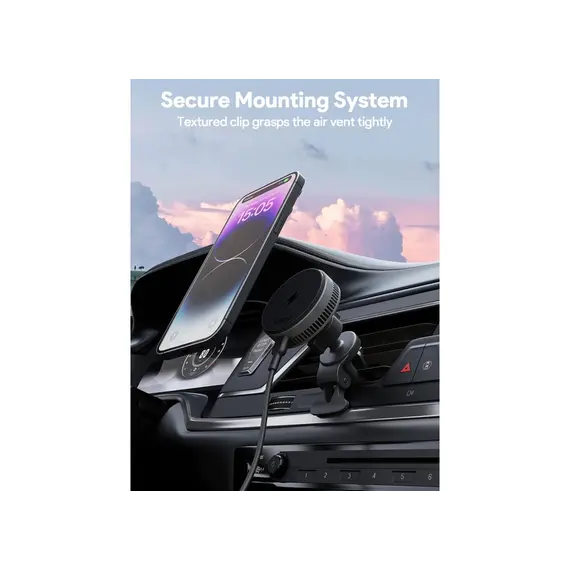 ავტომობილის უსადენო დამტენი Aukey 15W HD-MC13A MagFusion Dash Pro Qi2 Active Cooling Wireless Charging Phone Mount - Gray , 5 image - Primestore.ge