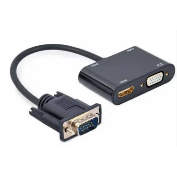 ადაპტერი Gembird A-VGA-HDMI-02 VGA to HDMI + VGA adapter cable 0.15m Black , 2 image - Primestore.ge