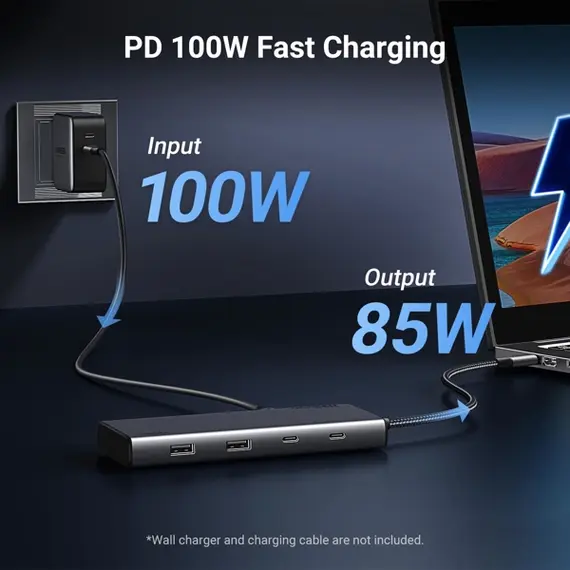 USB-C ჰაბი UGREEN CM639 (35625) Revodok 308, HDMI, DP, Type-C, USB-A, PD, 8 in 1 USB C Docking Station, Grey , 4 image - Primestore.ge