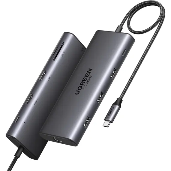 USB-C ჰაბი UGREEN CM639 (15534) Pro 210, HDMI, Type-C, USB-A, PD, RJ45, SD/Micro SD, 10 in 1 USB-C Hub, Grey , 2 image - Primestore.ge