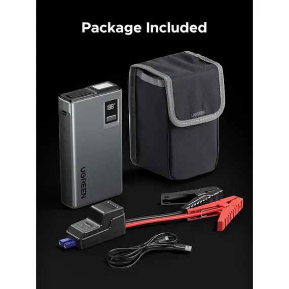 მანქანის პორტატული დამტენი UGREEN ES702 (35977), 12000mAh, USB-A, Type-C, Car Jump Starter Power Bank with Digital Screen and LED Light, Grey , 10 image - Primestore.ge