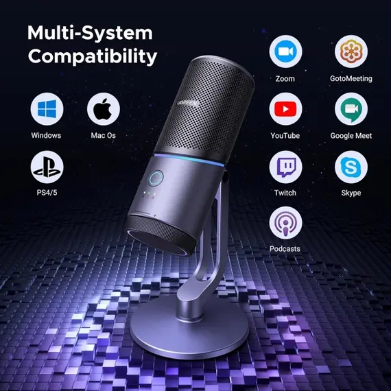 მიკროფონი UGREEN CM769 (35629), Microphone for PC, RGB, USB, 3.5mm, Black - Primestore.ge