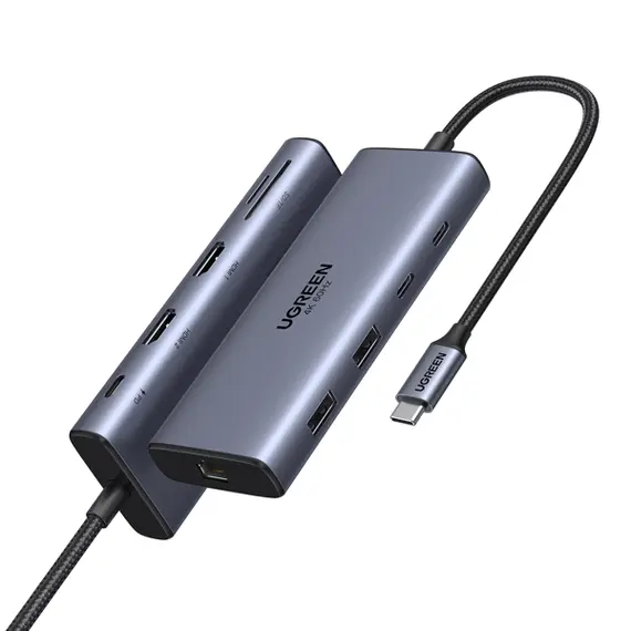 USB-C ჰაბი UGREEN CM639 (45380), HDMI, Type-C, USB-A, RJ45, SD/TF, 10-in-1 USB-C Hub, Grey , 4 image - Primestore.ge