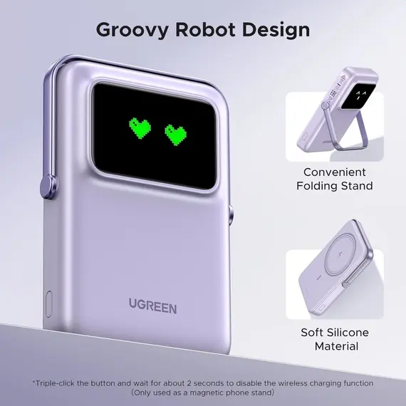 პორტატული დამტენი UGREEN PB572 (45328) Uno, 10000mAh, Magnetic Wireless Power Bank, Purple , 13 image - Primestore.ge