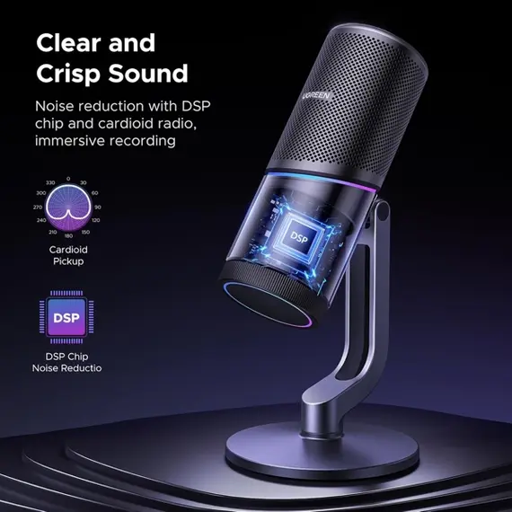 მიკროფონი UGREEN CM769 (35629), Microphone for PC, RGB, USB, 3.5mm, Black - Primestore.ge