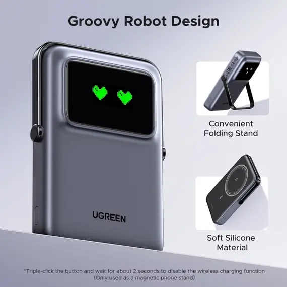 პორტატული დამტენი UGREEN PB572 (45327) Uno, 10000mAh, Magnetic Wireless Power Bank, Grey , 6 image - Primestore.ge