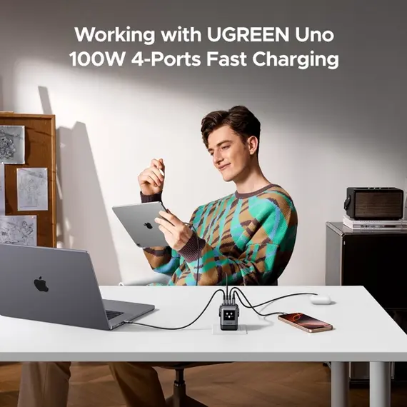 მობილურის დამტენი UGREEN X688 (45515B) Nexode Uno RobotGaN, 100W, USB, Type-C, Phone Charger, Grey , 4 image - Primestore.ge