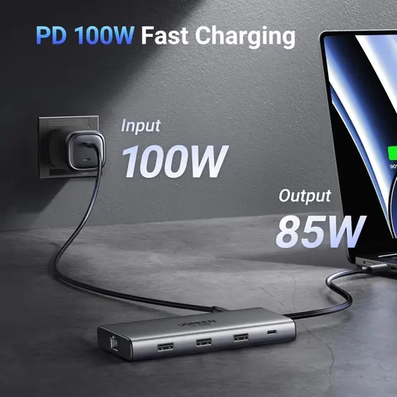 USB-C ჰაბი UGREEN CM639 (15534) Pro 210, HDMI, Type-C, USB-A, PD, RJ45, SD/Micro SD, 10 in 1 USB-C Hub, Grey , 4 image - Primestore.ge