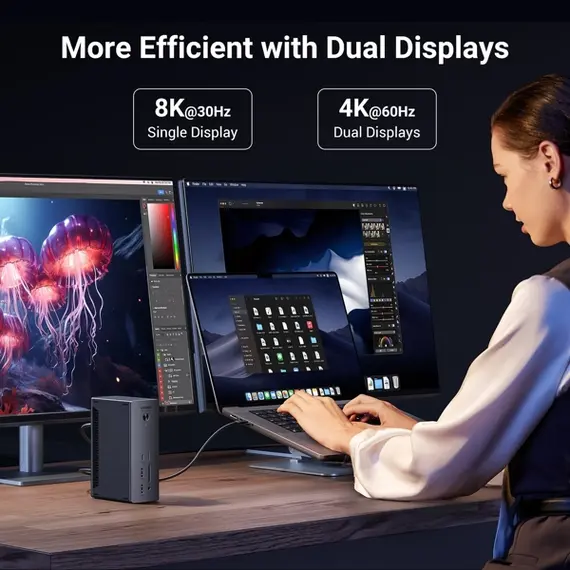 USB-C ჰაბი UGREEN U710 (25054EU) Revodok Max 213, Type-C, USB-A, DP, SD/TF, 3.5mm, Ethernet, USB-C Hub 13-in-1 Docking Station, Grey , 11 image - Primestore.ge