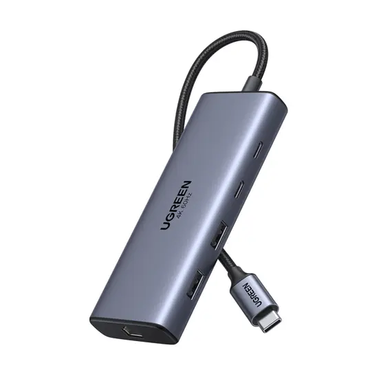 USB-C ჰაბი UGREEN CM639 (45380), HDMI, Type-C, USB-A, RJ45, SD/TF, 10-in-1 USB-C Hub, Grey , 9 image - Primestore.ge