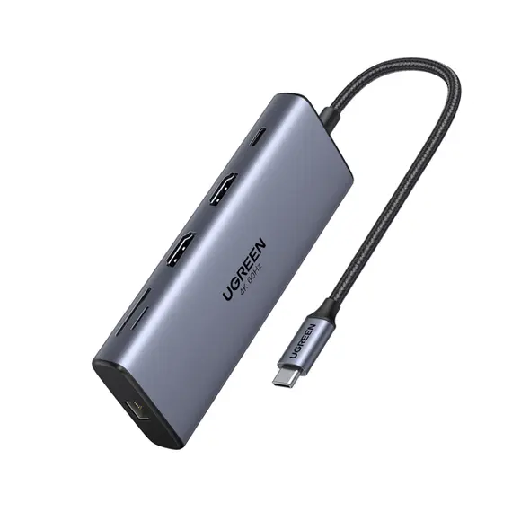 USB-C ჰაბი UGREEN CM639 (45380), HDMI, Type-C, USB-A, RJ45, SD/TF, 10-in-1 USB-C Hub, Grey , 6 image - Primestore.ge