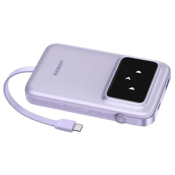 პორტატული დამტენი UGREEN PB511 (35604B) Uno, 10000mAh, USB, Type-C, Power Bank With Built In Cable, Purple , 2 image - Primestore.ge