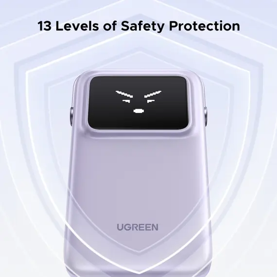პორტატული დამტენი UGREEN PB511 (35604B) Uno, 10000mAh, USB, Type-C, Power Bank With Built In Cable, Purple , 9 image - Primestore.ge