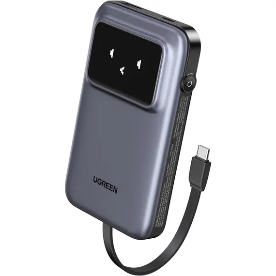 პორტატული დამტენი UGREEN PB511 (35603B) Uno, 10000mAh, USB, Type-C, Power Bank With Built In Cable, Grey , 2 image - Primestore.ge