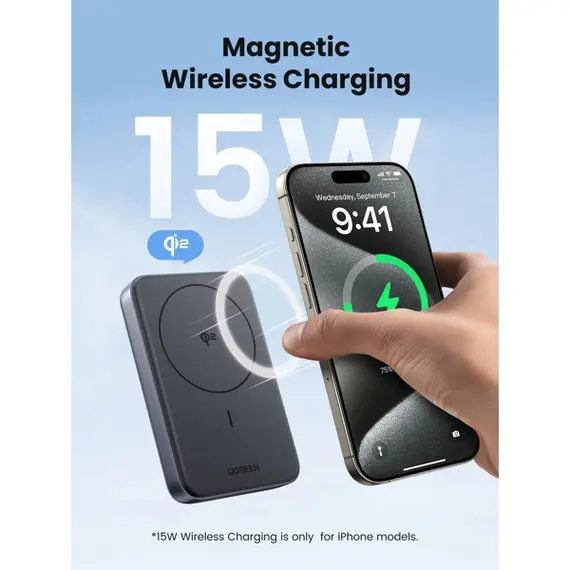 პორტატული დამტენი UGREEN PB761 (45763), 10000mAh, Magnetic Wireless Power Bank, Black , 10 image - Primestore.ge
