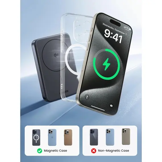 პორტატული დამტენი UGREEN PB761 (45763), 10000mAh, Magnetic Wireless Power Bank, Black , 14 image - Primestore.ge