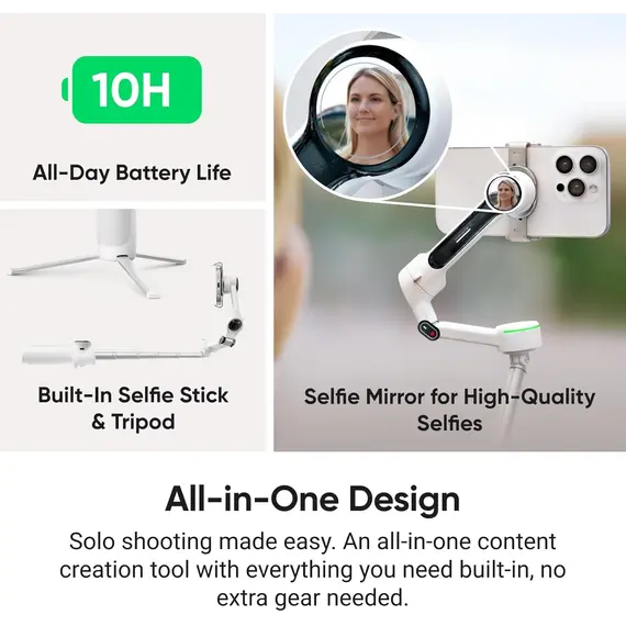 სტაბილიზატორი Insta360 Flow 2 Pro Creator Bundle / Summit White , 7 image - Primestore.ge