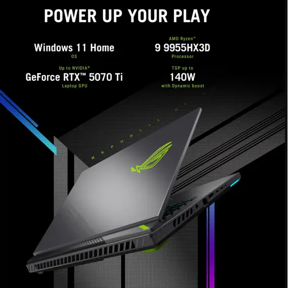 ნოუთბუქი Asustek ROG Strix G16 (2025) 16'' 2.5K  240Hz Ryzen 9 9955HX3D 16GB 1TB G4 SSD RTX 5070 TI Eclipse Gray , 3 image - Primestore.ge