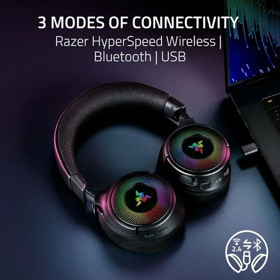 ყურსასმენი Razer Gaming Headset Kraken V4, USB-A/WL/BT, RGB, black , 5 image - Primestore.ge