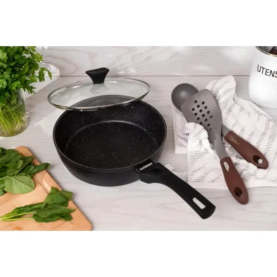 ტაფა Ardesto Deep Fry pan with lid Gemini Livorno, 24cm, aluminium, black , 4 image - Primestore.ge