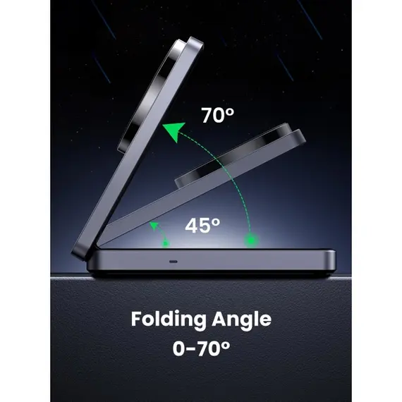 უსადენო დამტენი UGREEN W706 (45023) MagFlow Qi2, 15W, 2-in-1 Magnetic Wireless Charger, Grey , 6 image - Primestore.ge