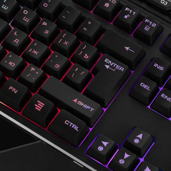 კლავიატურა 2E GAMING Membrane keyboard KG315 110key, USB-A, EN/RU, RGB, black , 5 image - Primestore.ge