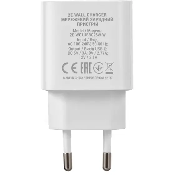 ადაპტერი 2E Wall Charger 25W USB-C PD, white , 2 image - Primestore.ge